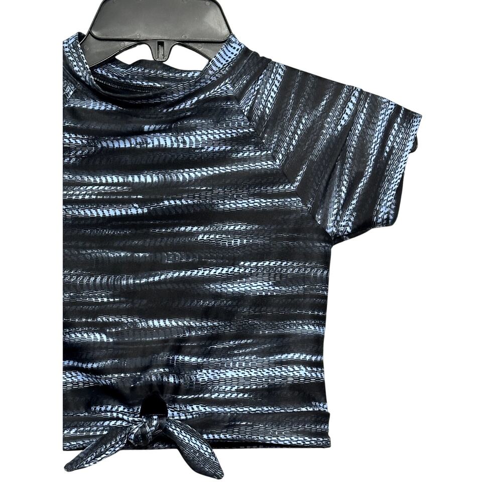 Z By Zella Swim Shirt High Neck Tie Front Short Sleeve Black Blue Girls 12 NWOT - Picture 3 of 7